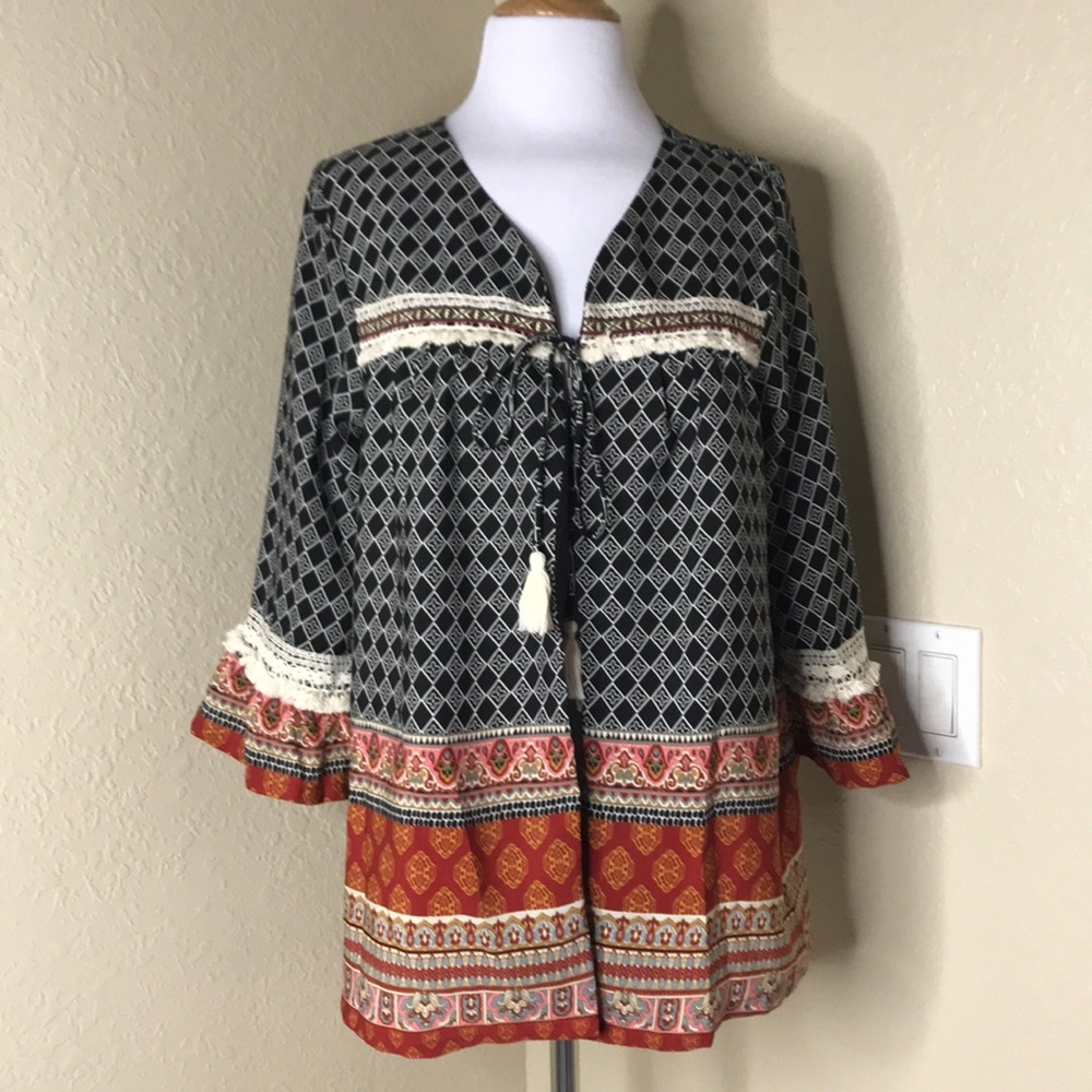 Xhilaration Tribal Cover Up Kimono Top L